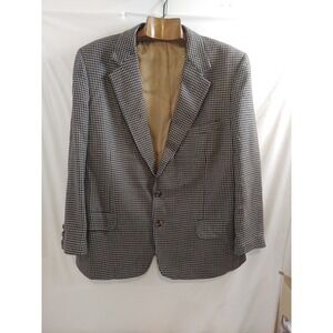Houndstooth Jacket L/XL Beige Black Check 100% Wool Blazer‎ Sports Coat Unisex